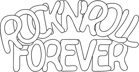 Hand drawn vector illustration rock and roll forever emblem, coloring page, template