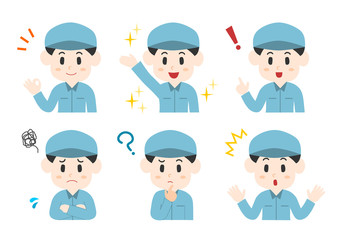 男性作業員の表情イラストセット