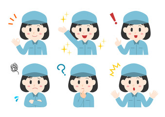 女性作業員の表情イラストセット