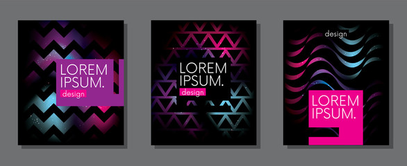 Covers with flat geometric pattern and space. Cool colorful backgrounds. Applicable for Banners, Placards, Posters, Flyers. Vector illustration.