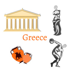 Travel collection Greece Landmark set .
