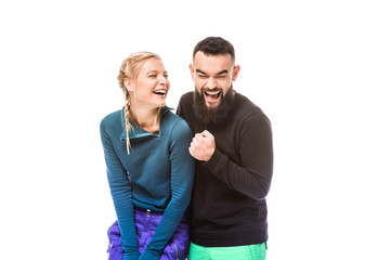 Obraz premium young couple of snowboarders