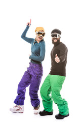 couple in snowboard glasses