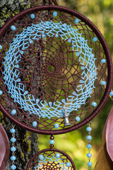 Handmade dream catcher with feathers threads and beads rope hanging