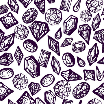 Gems and crystals vintage repeatable background.