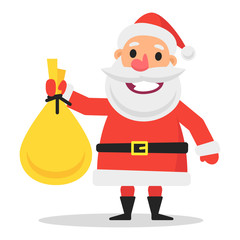 Santa Claus Holding Bag with Gifts and Smiling