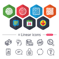 Circuit board signs. Technology scheme icons.