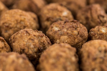 Some fresh Meatballs (selective focus; close-up shot)