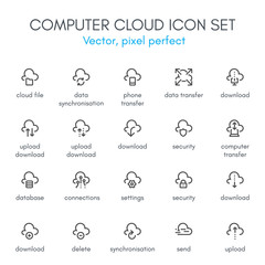 Computer cloud theme line icon set.