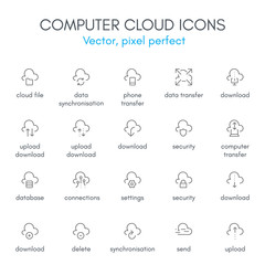 Cloud computer theme line icon set.