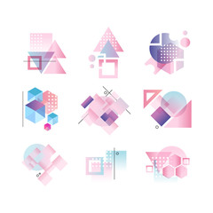 Geometric logo set, colorful abstract elements vector Illustrations