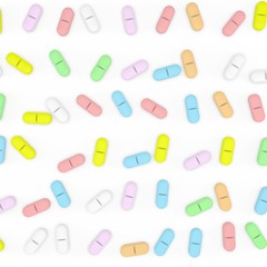 Color pills. Isolated on white background. 3D rendering illustration.