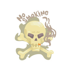 No smoking sign with skull and bones, bad habit, nicotine addiction cartoon vector Illustration