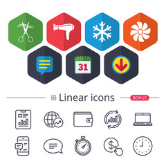 Hotel services icon. Air conditioning, Hairdryer.