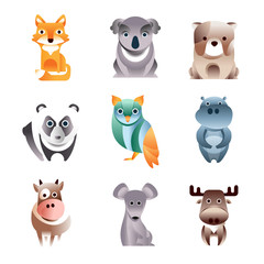 Different colorful animals set, geometric flat style vector Illustrations