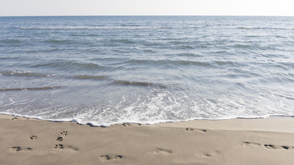 sea and footprints in the sand