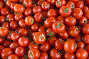 Qualitative background from tomatoes. Fresh tomatoes. Red tomatoes. Village market organic tomatoes.