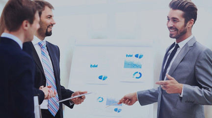 Business team discussing acquisition in meeting