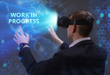 Business, Technology, Internet and network concept. Young businessman working in virtual reality...