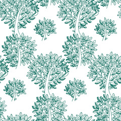 sketch green tree and foliage vector illustration. hand drawn leaves design element for surface design, card, invitation, header