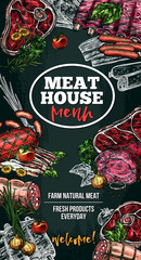 Vector sketch poster for meat house delicatessen