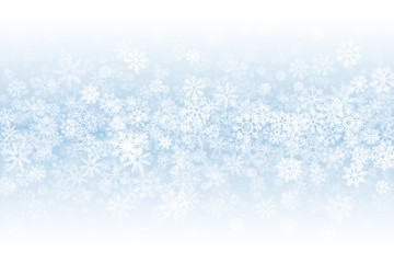 Winter Season Blank Vector Background. Frost Effect on Glass with Realistic Snowflakes Overlay on Light Blue Backdrop. Merry Christmas Holidays Sale