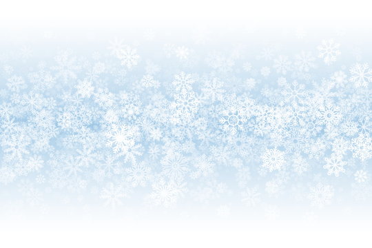Winter Season Blank Vector Background. Frost Effect on Glass with Realistic Snowflakes Overlay on Light Blue Backdrop. Merry Christmas Holidays Sale