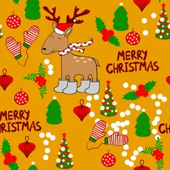 Muurstickers Merry Christmas and Happy New year. Seamless pattern © Tapilipa