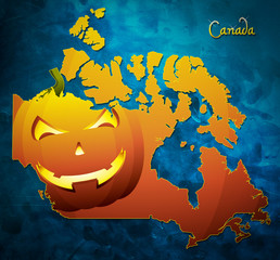 Canada halloween map illustration with pumpkin face