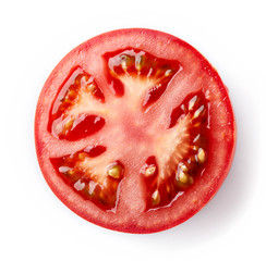 Tomato slice isolated on white background, top view