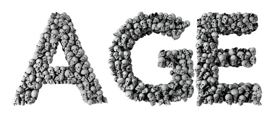 Age word made from a skull font. 3D Rendering