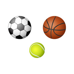 vector flat cartoon sport equipment set. basketball, football or soccer, tennis ball objects for your graphic or web design. Isolated illustration on a white background