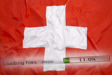 Downloading files on a computer, Switzerland flag