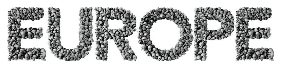 Europe word made from a skull font. 3D Rendering