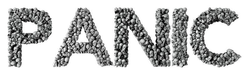 Panic word made from a skull font. 3D Rendering