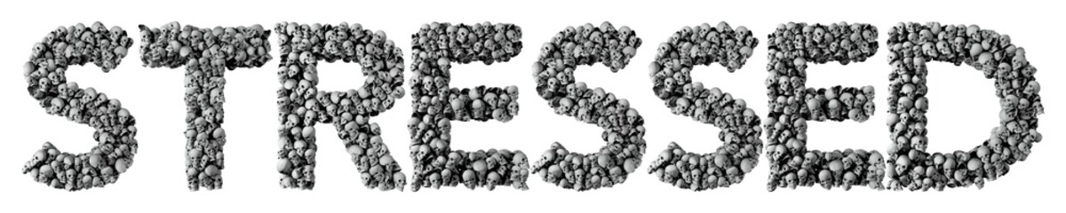 Stressed word made from a skull font. 3D Rendering