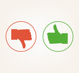 Like dislike thumb up and down isolated icon. Vector flat cartoon illustration