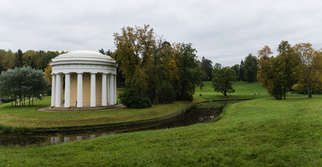 landscape of the Pavlovsk garden, Russia. View to the temple of Friendship pavilion.