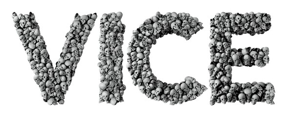 Vice word made from a skull font. 3D Rendering