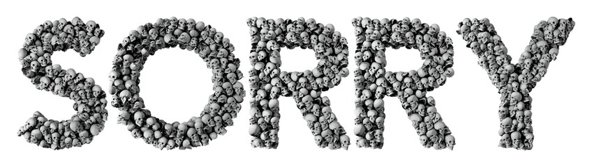 Sorry word made from a skull font. 3D Rendering