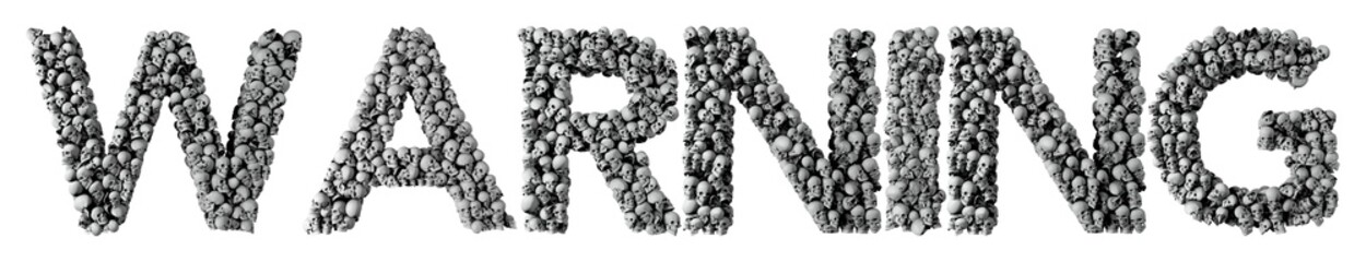 Warning word made from a skull font. 3D Rendering