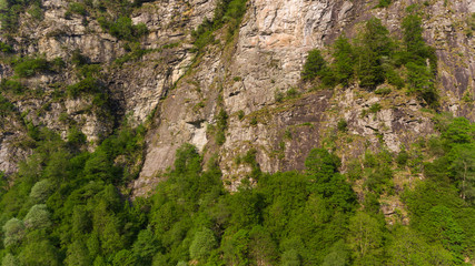 Fototapeta na wymiar rocky wall, aerial view near Rossa in Ticino