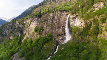 Fototapeta na wymiar Aerial view of waterfall near Rossa in Ticino, Swiss