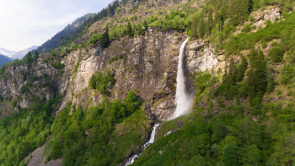 Aerial view of waterfall near Rossa in Ticino, Swiss