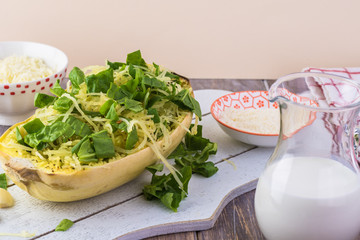 Spinach cheese spaghetti squash.