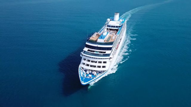 Cruise ship sailing across The Mediterranean sea - Aerial footage