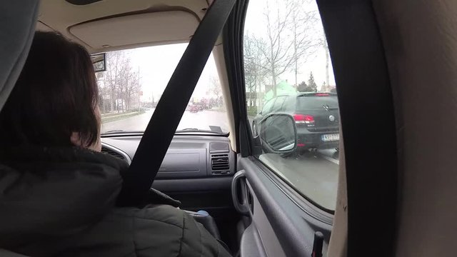 front seat passenger in the car,accelerated footage
