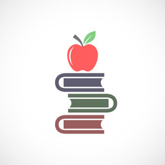 Education vector icon, apple and textbooks