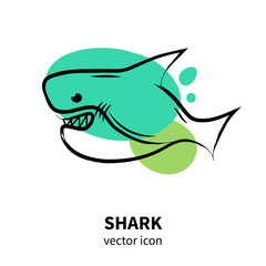 Vector shark icon on white background. Isolated fich icon for polygraphy, web design, logo, app, UI.