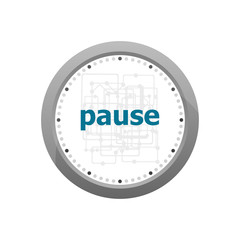 Pause word on digital background. Time concept . Abstract wall clock isolated on a white background